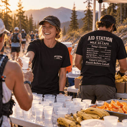 Aid Station Mile 40 Café T-Shirt -Black - Sloth & Duck