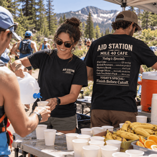 Aid Station Mile 40 Café T-Shirt -Black - Sloth & Duck