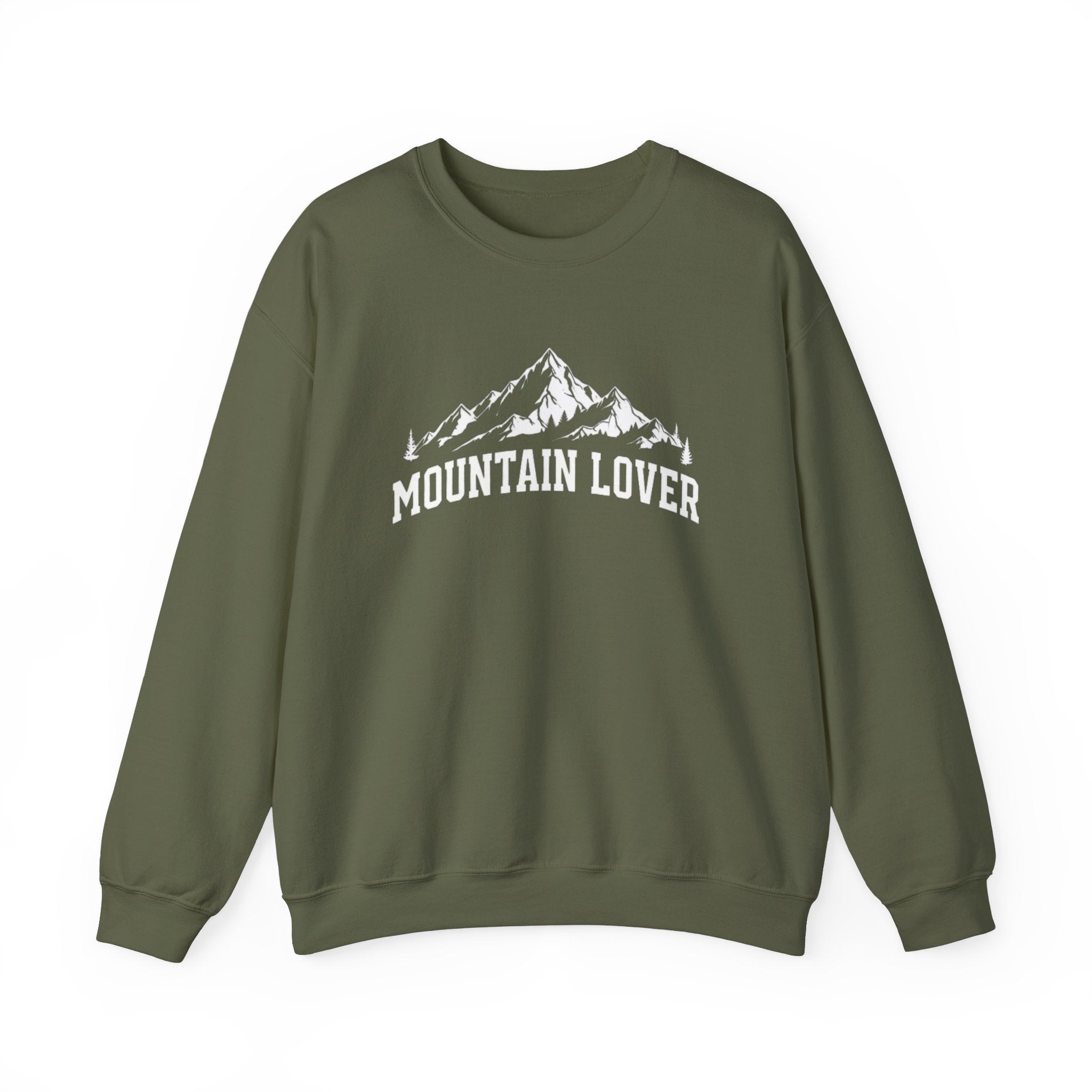 army green mountain lover mountain graphic crewneck