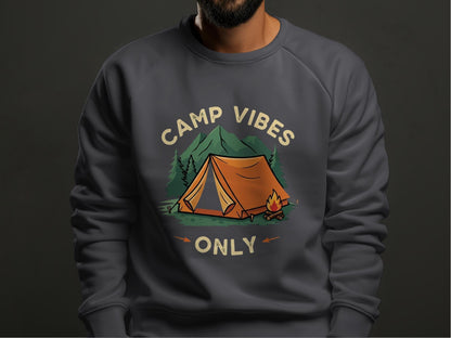 "Camp Vibes Only" Rustic Crewneck Sweatshirt - Charcoal - Sloth & Duck