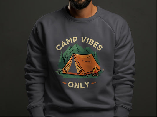 "Camp Vibes Only" Rustic Crewneck Sweatshirt - Charcoal - Sloth & Duck