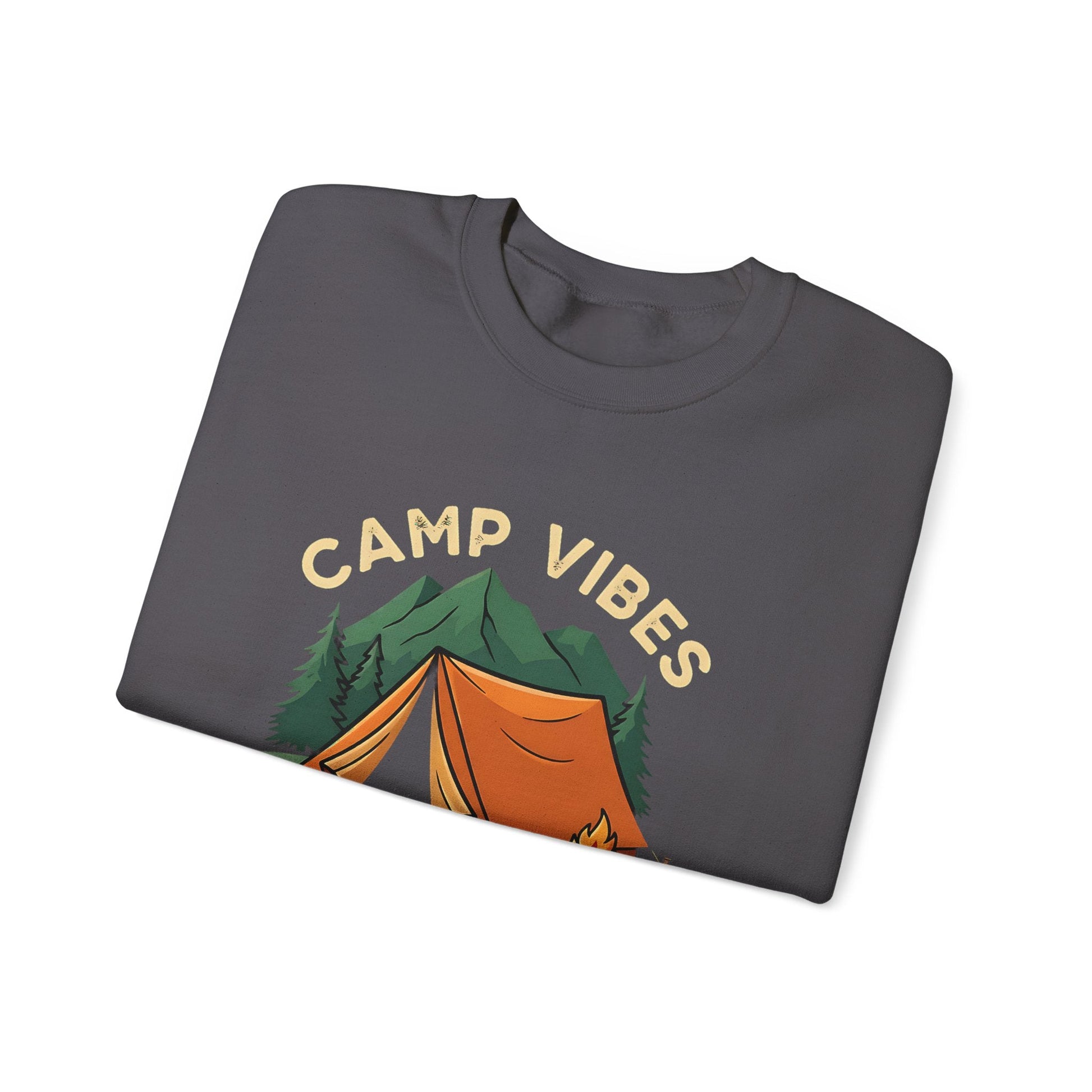 "Camp Vibes Only" Rustic Crewneck Sweatshirt - Charcoal - Sloth & Duck