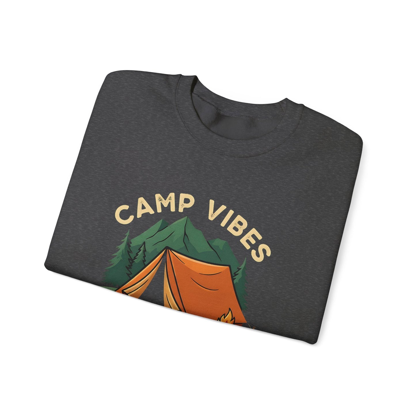 "Camp Vibes Only" Rustic Crewneck Sweatshirt - Dark Heather - Sloth & Duck