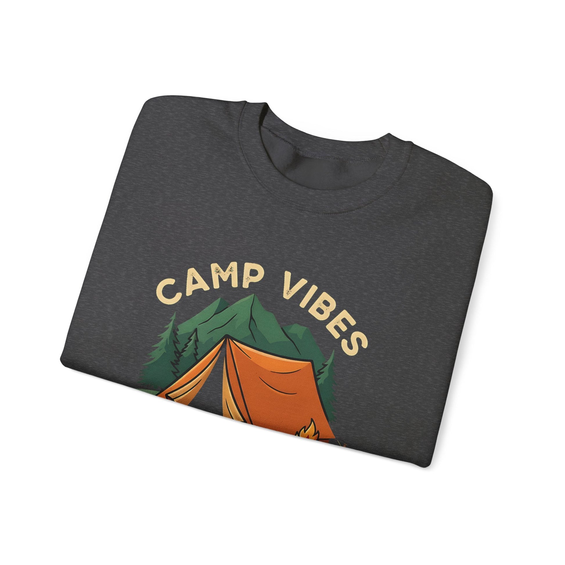 "Camp Vibes Only" Rustic Crewneck Sweatshirt - Dark Heather - Sloth & Duck