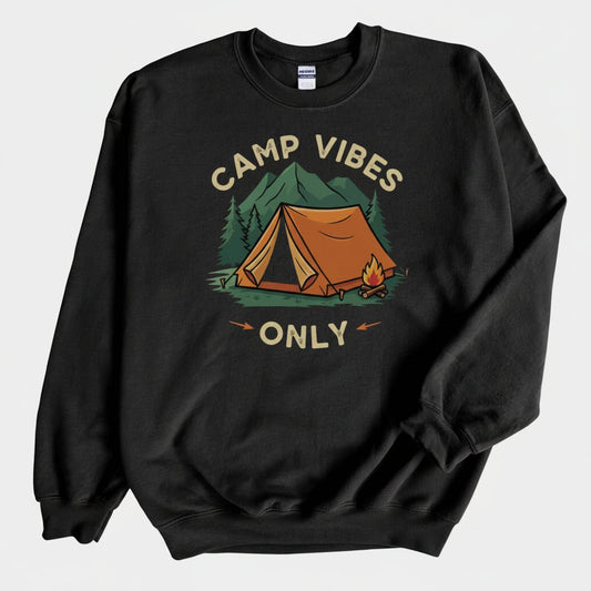 "Camp Vibes Only" Rustic Crewneck Sweatshirt - Charcoal - Sloth & Duck