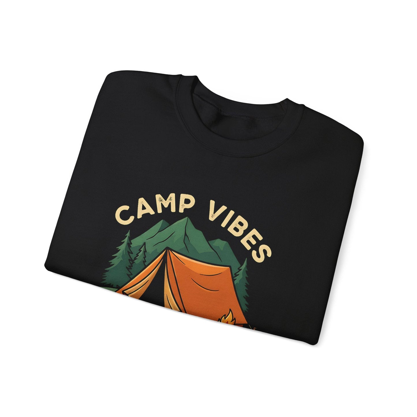 "Camp Vibes Only" Rustic Crewneck Sweatshirt - Black - Sloth & Duck