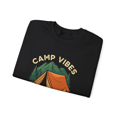 "Camp Vibes Only" Rustic Crewneck Sweatshirt - Black - Sloth & Duck