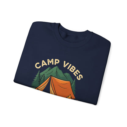 "Camp Vibes Only" Rustic Crewneck Sweatshirt - Navy - Sloth & Duck