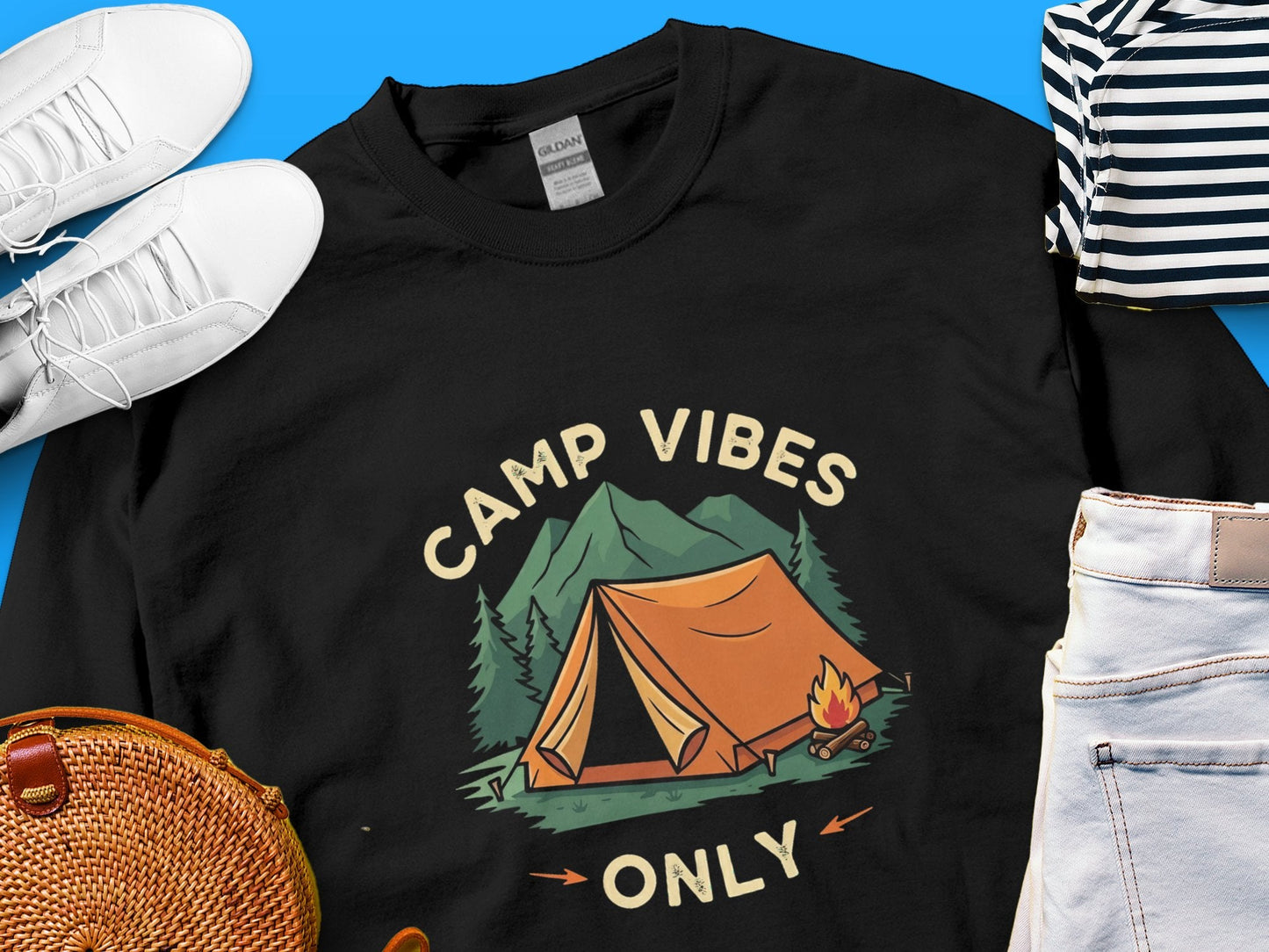 "Camp Vibes Only" Rustic Crewneck Sweatshirt - Charcoal - Sloth & Duck