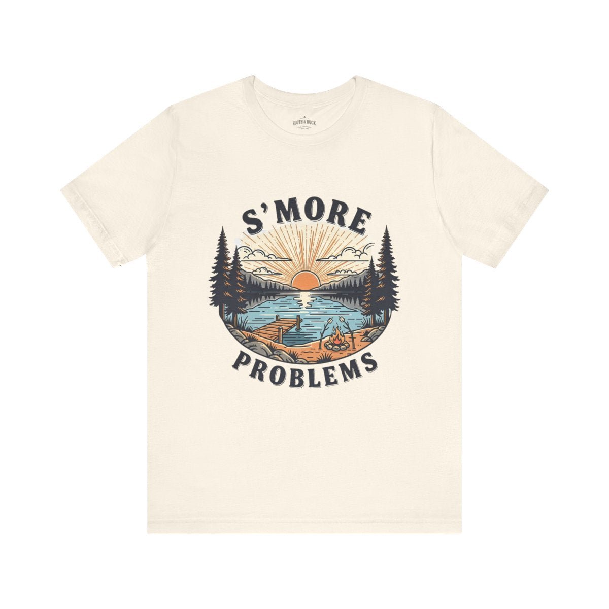 Camping T-Shirt | S'MORE PROBLEMS Campfire Lake Sunset Tee - S - Sloth & Duck