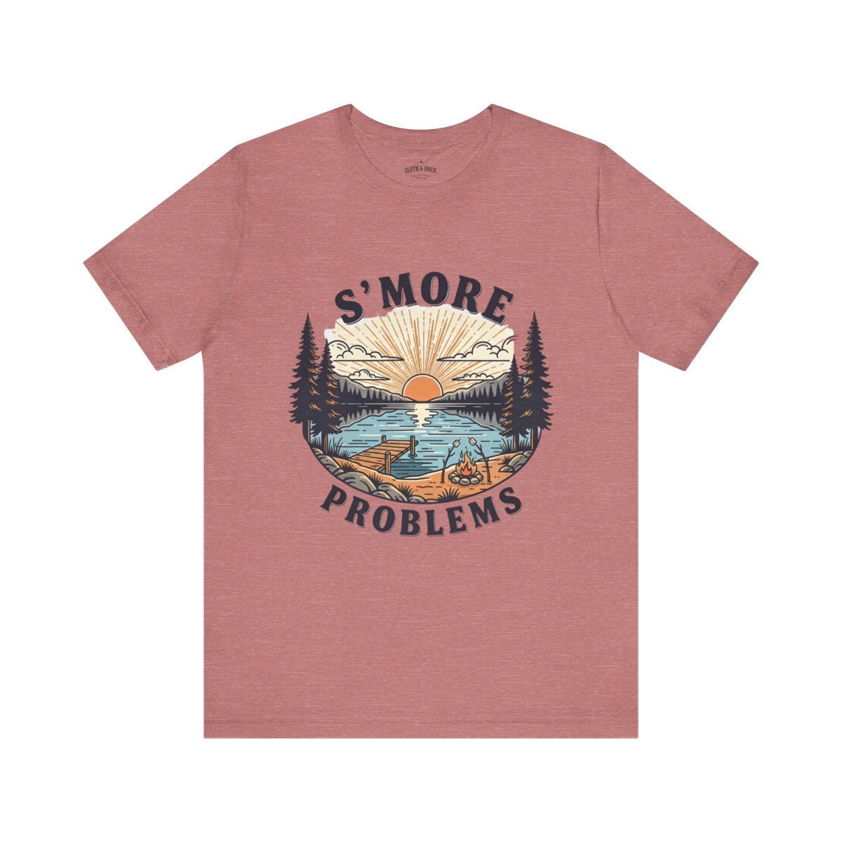 Camping T-Shirt | S'MORE PROBLEMS Campfire Lake Sunset Tee - S - Sloth & Duck