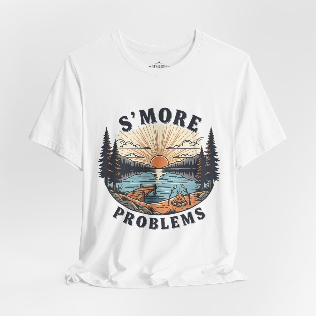 Camping T-Shirt | S'MORE PROBLEMS Campfire Lake Sunset Tee - S - Sloth & Duck