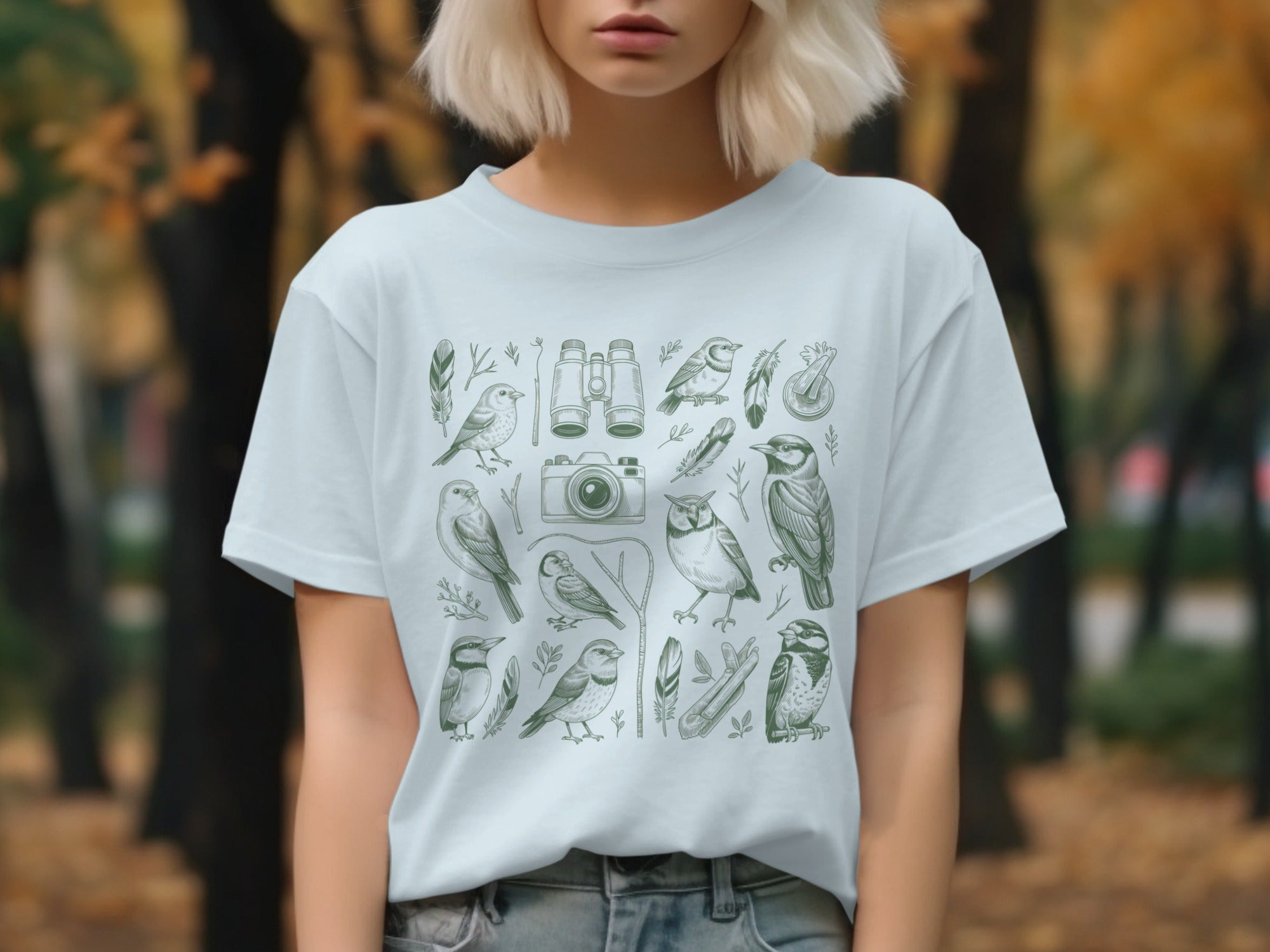 Bird Watching Inspired Illustrated T-Shirt Design