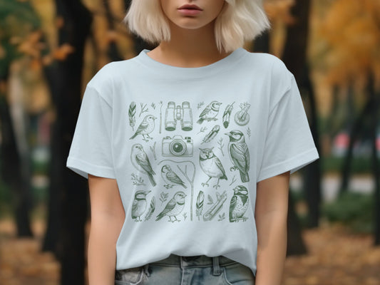 Bird Watching Inspired Illustrated T-Shirt Design