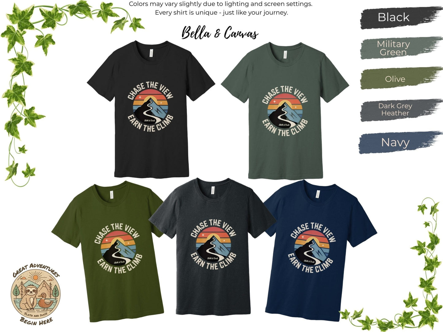 Chase The View Earn The Climb Mountain T-Shirt - S - Sloth & Duck