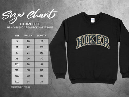 classic hiker text crewneck sweatshirt size chart