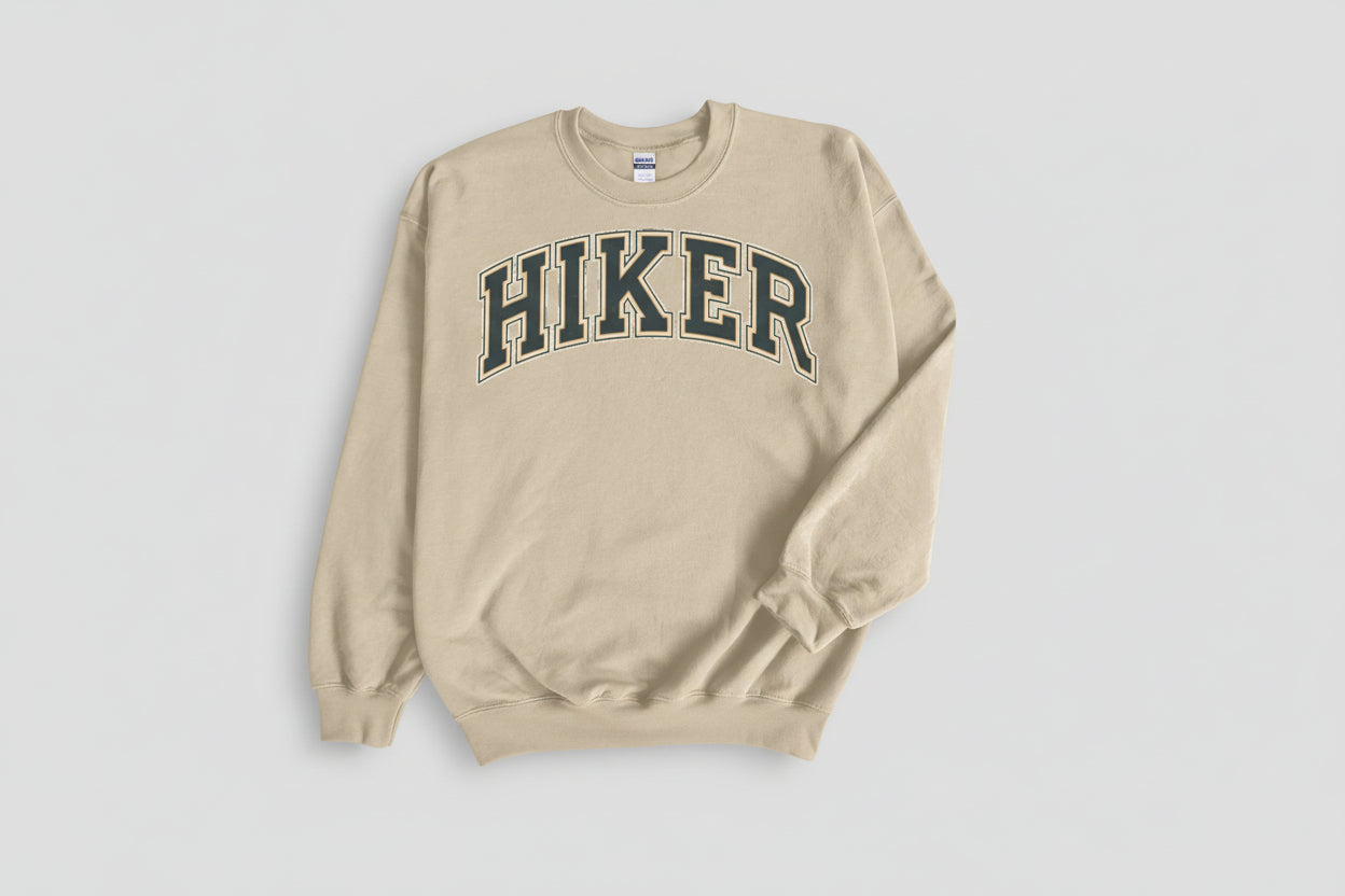 classic hiker text crewneck sweatshirt tan