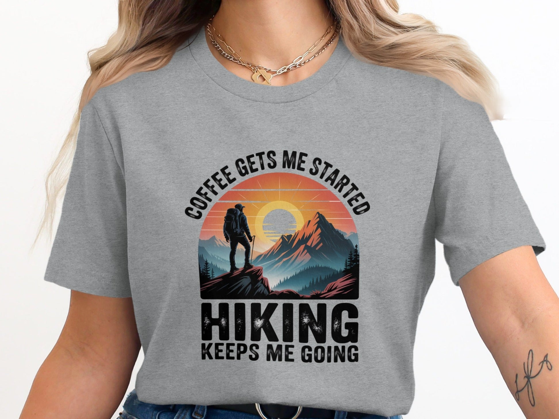 "Coffee Gets Me Started Hiking Keeps Me Going" T-Shirt - Adult - Sloth & Duck