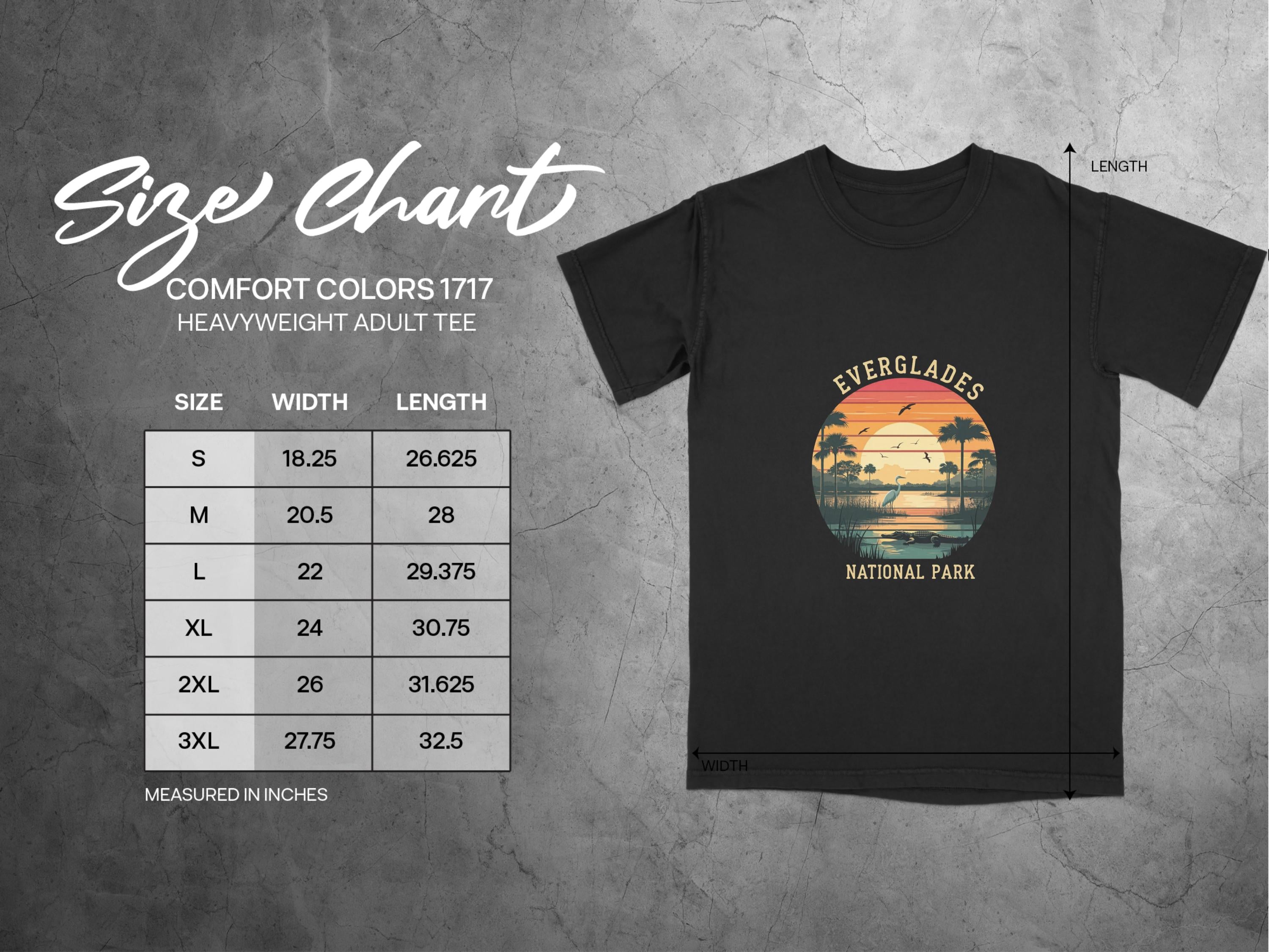 crater lake national park t shirt size chart