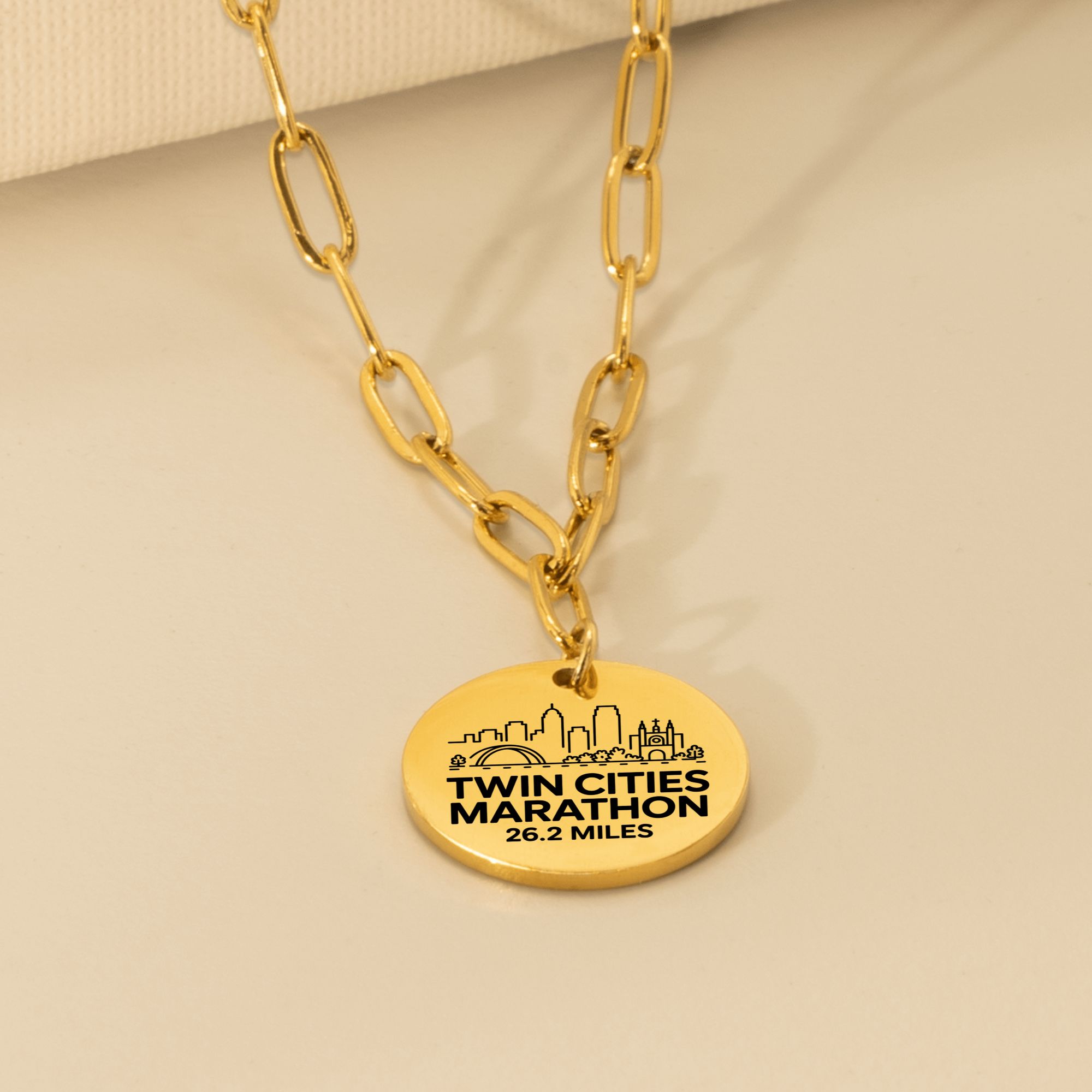 Personalized Twin Cities Marathon Skyline Necklace 26.2 Miles