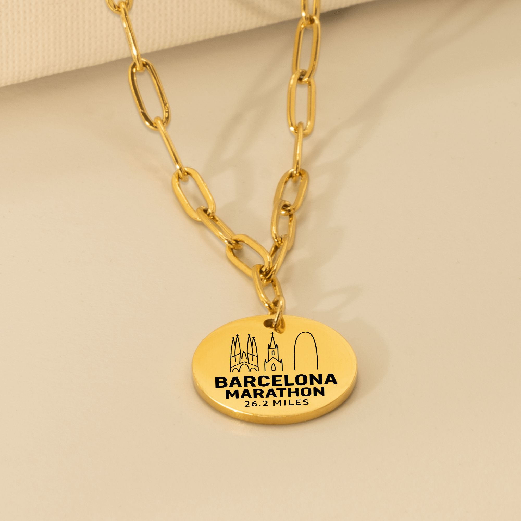 Personalized Barcelona Marathon Skyline Necklace 26.2 Miles