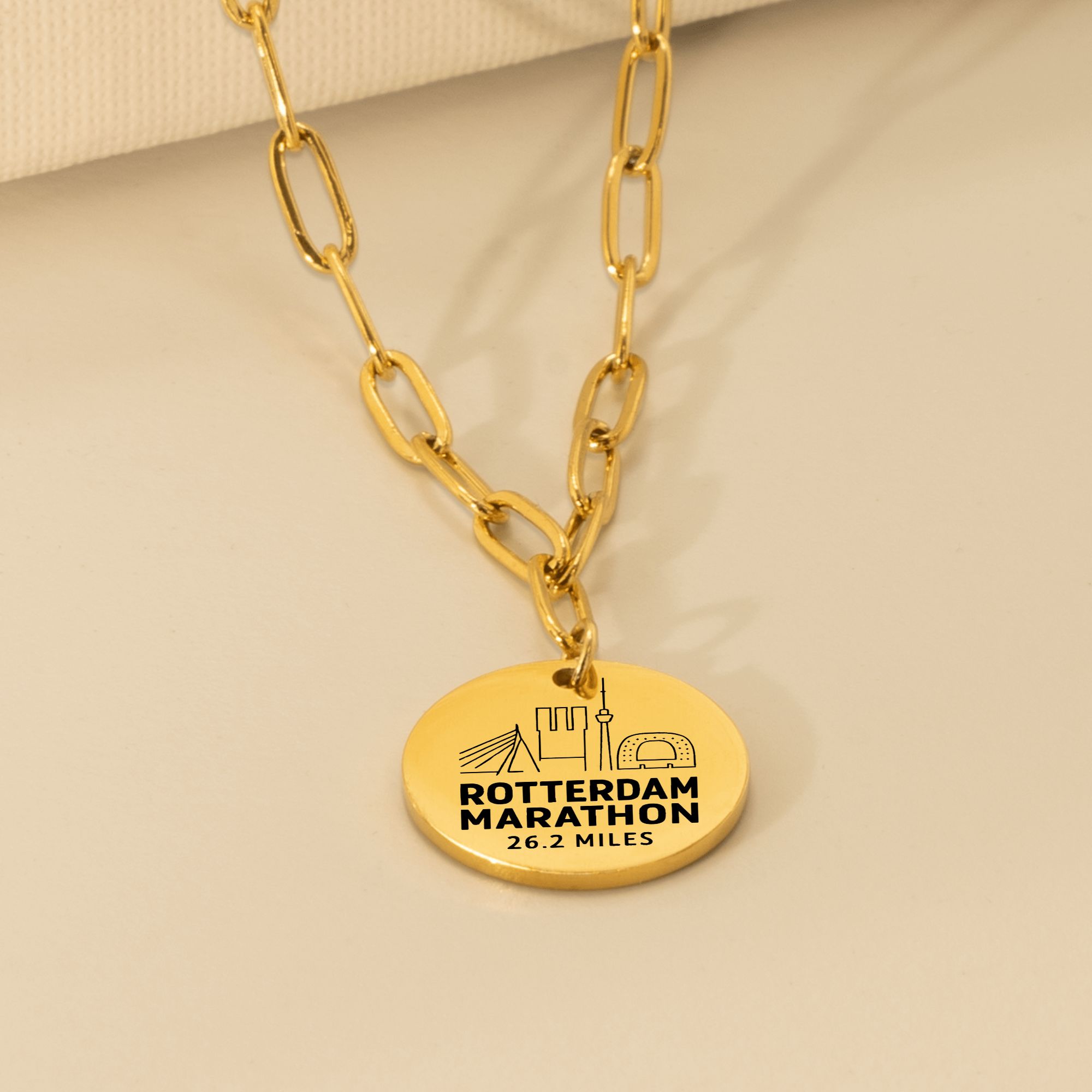 Personalized Rotterdam Marathon Skyline Necklace 26.2 Miles