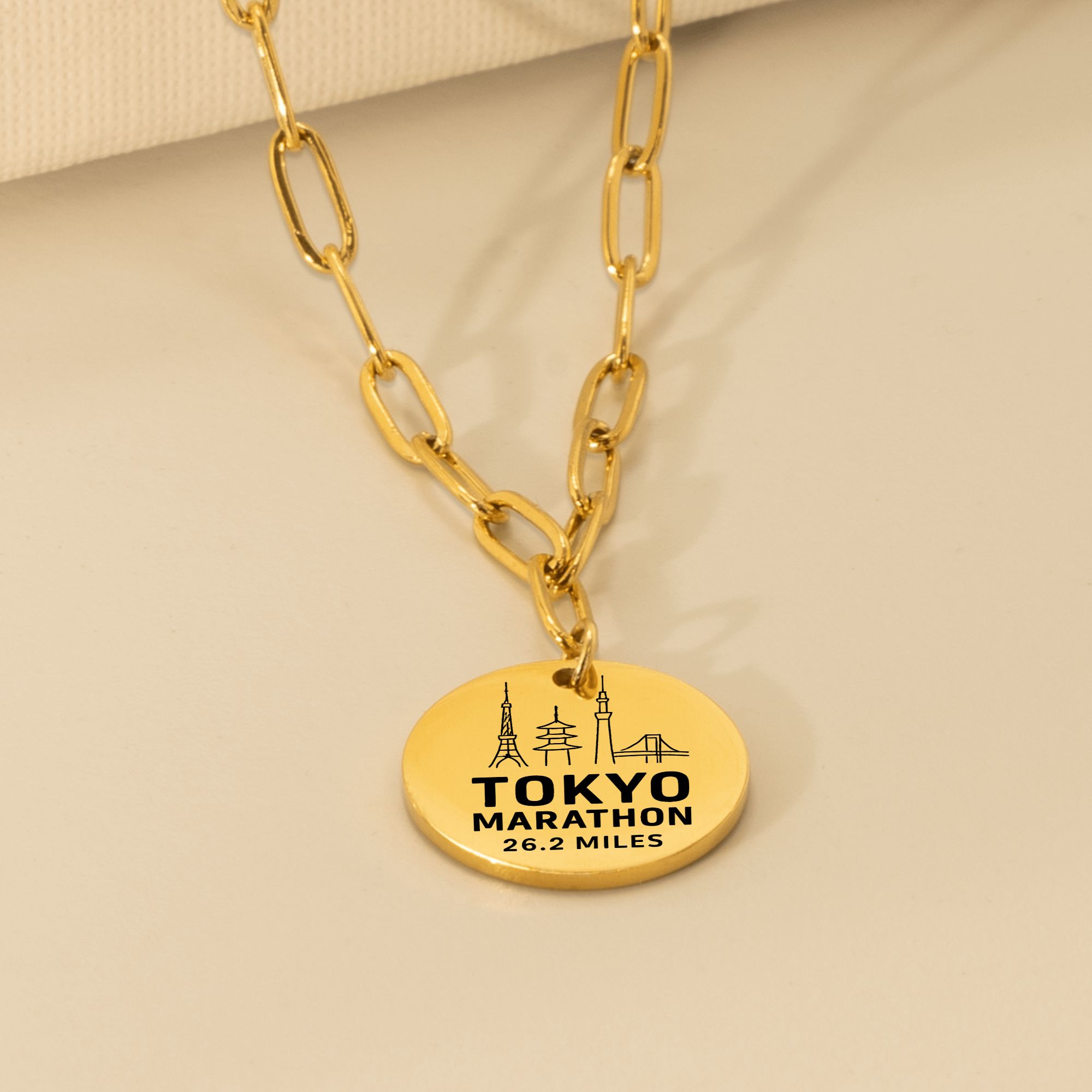 Personalized Tokyo Marathon Skyline Necklace 26.2 Miles