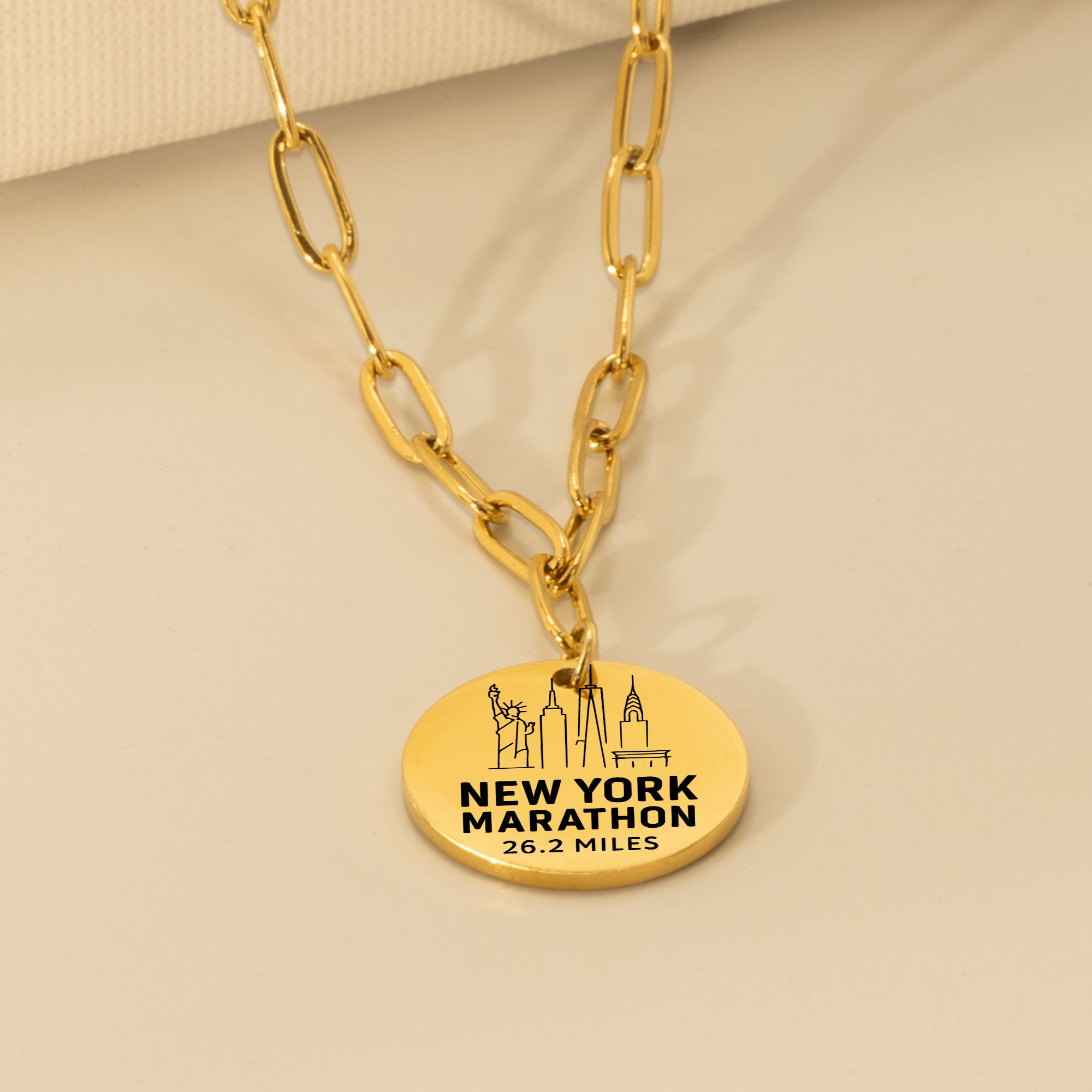 Personalized New York Marathon Skyline Necklace 26.2 Miles