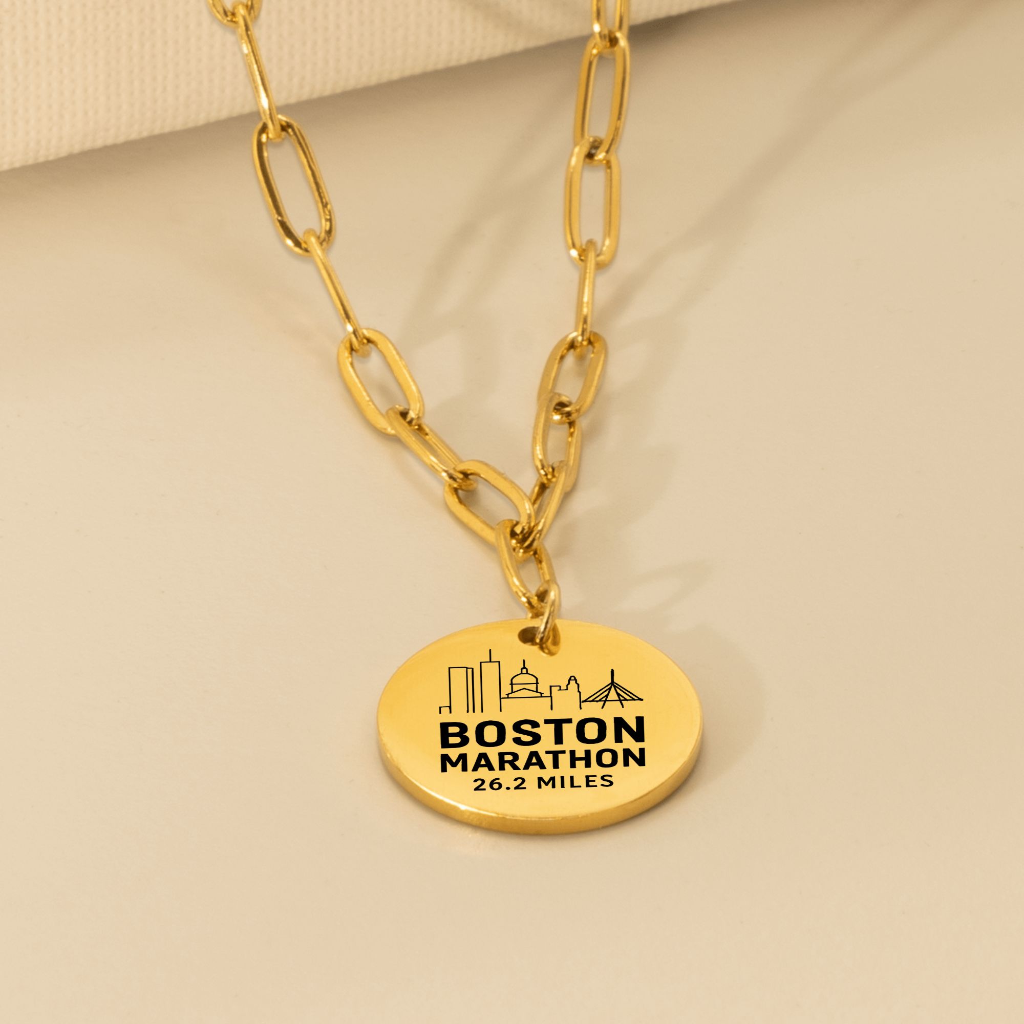 Personalized Boston Marathon Skyline Necklace 26.2 Miles