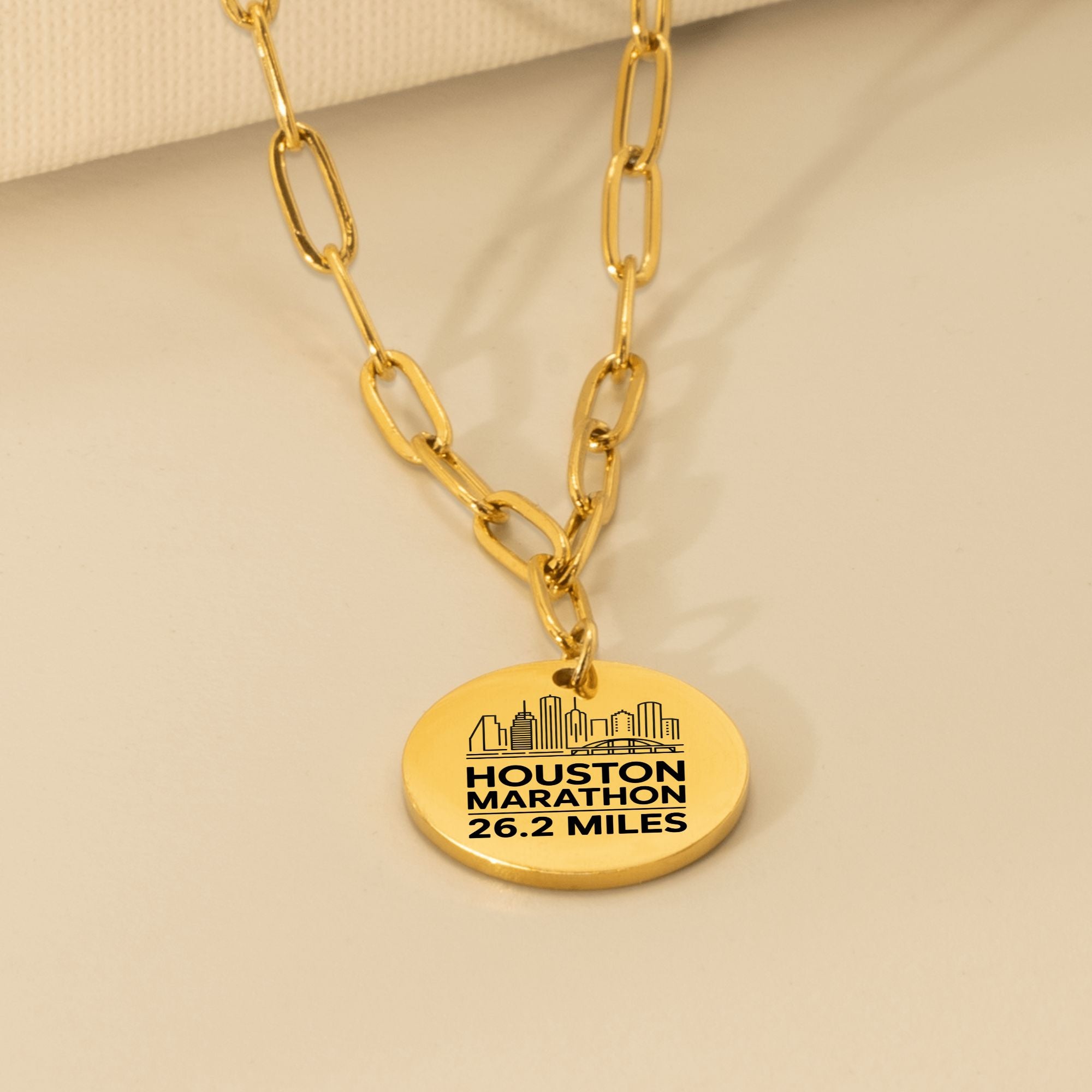 Personalized Houston Marathon Skyline Necklace 26.2 Miles