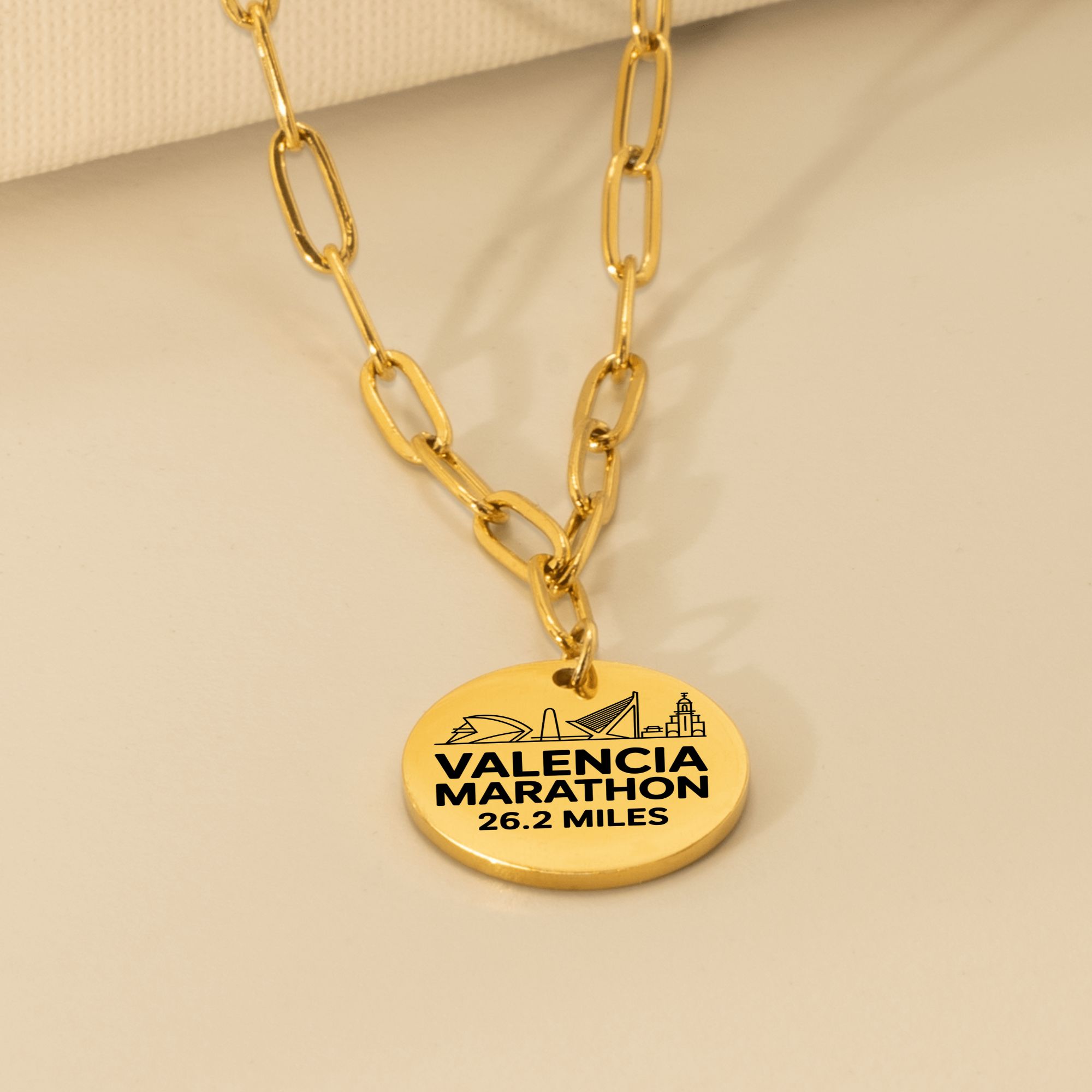 Personalized Valencia Marathon Skyline Necklace 26.2 Miles