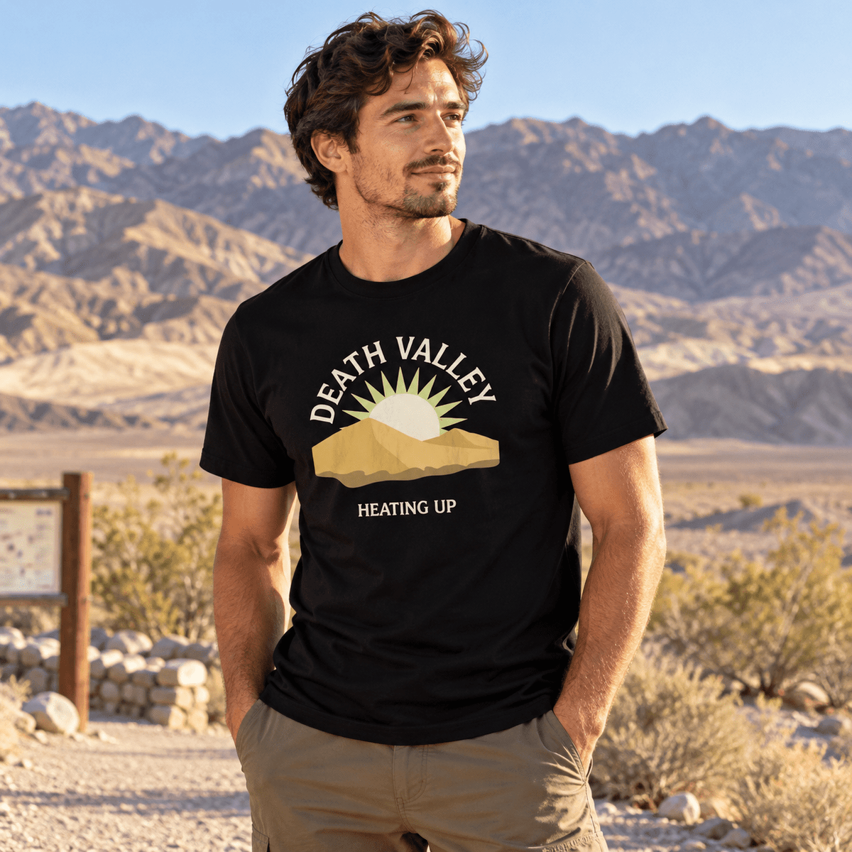 Death Valley National Park T-Shirt, Heating Up Desert Tee -S - Sloth & Duck