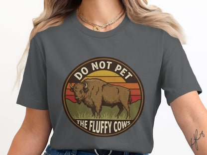 Do Not Pet The Fluffy Cows Bison Retro Sunset T-Shirt - S - Sloth & Duck