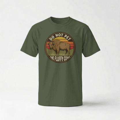 Do Not Pet The Fluffy Cows Bison Retro Sunset T-Shirt - S - Sloth & Duck