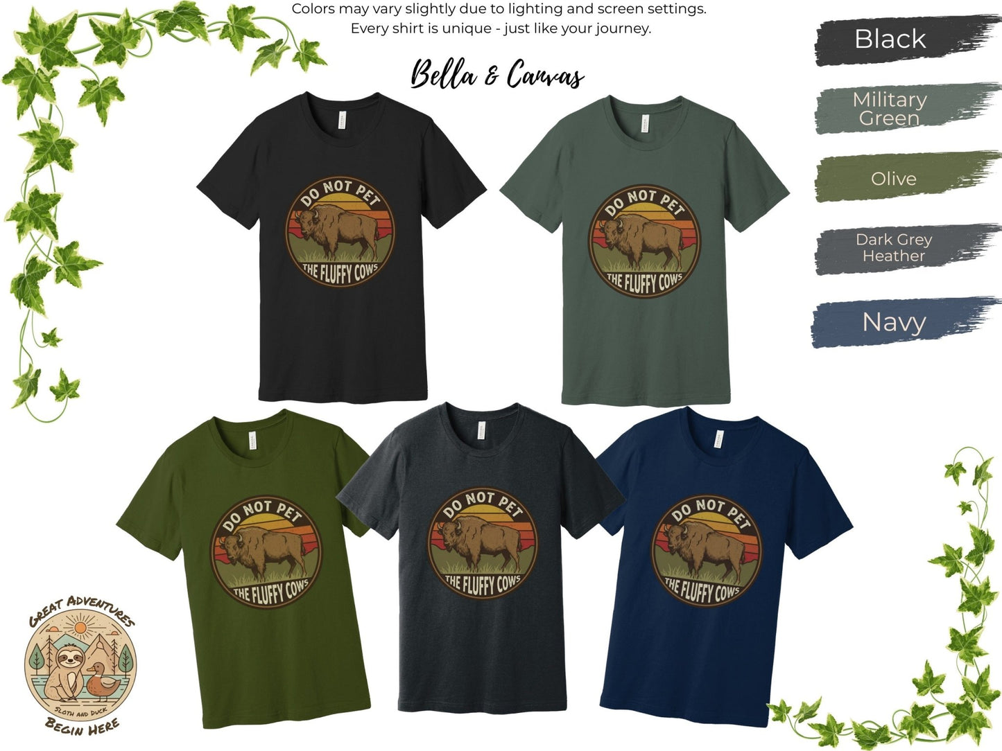 Do Not Pet The Fluffy Cows Bison Retro Sunset T-Shirt - S - Sloth & Duck