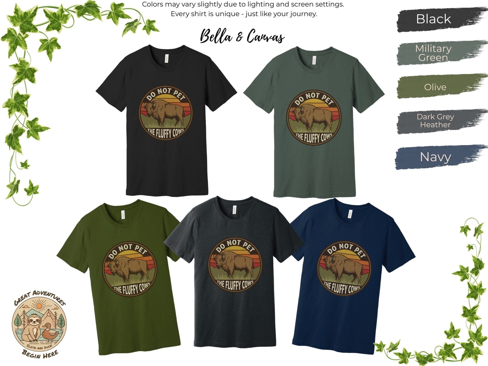 Do Not Pet The Fluffy Cows Bison Retro Sunset T-Shirt - S - Sloth & Duck