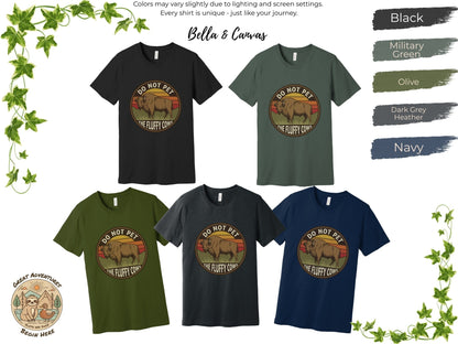 Do Not Pet The Fluffy Cows Bison Retro Sunset T-Shirt - S - Sloth & Duck