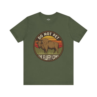 Do Not Pet The Fluffy Cows Bison Retro Sunset T-Shirt - S - Sloth & Duck
