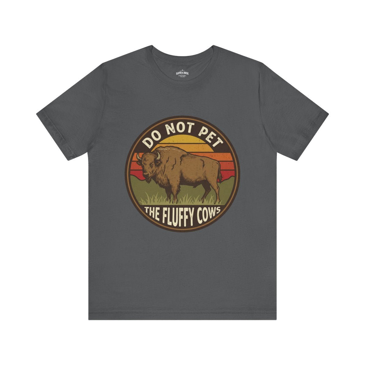 Do Not Pet The Fluffy Cows Bison Retro Sunset T-Shirt - S - Sloth & Duck