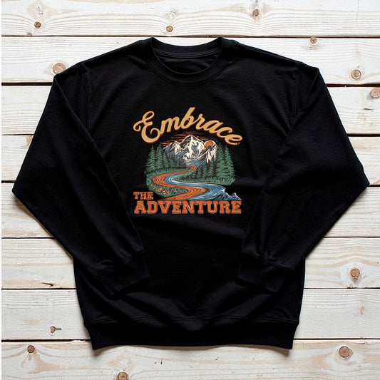 embrace the adventure crewneck sweater black