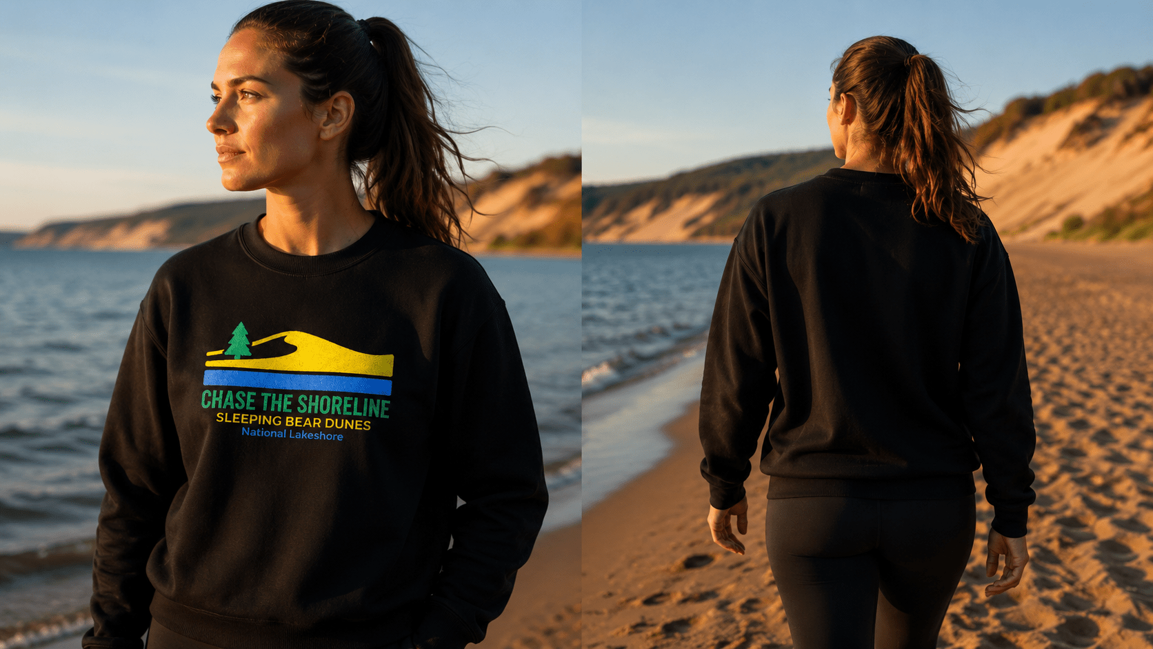 Embroidered Sleeping Bear Dunes - Chase the Shoreline Sweatshirt - S - Sloth & Duck