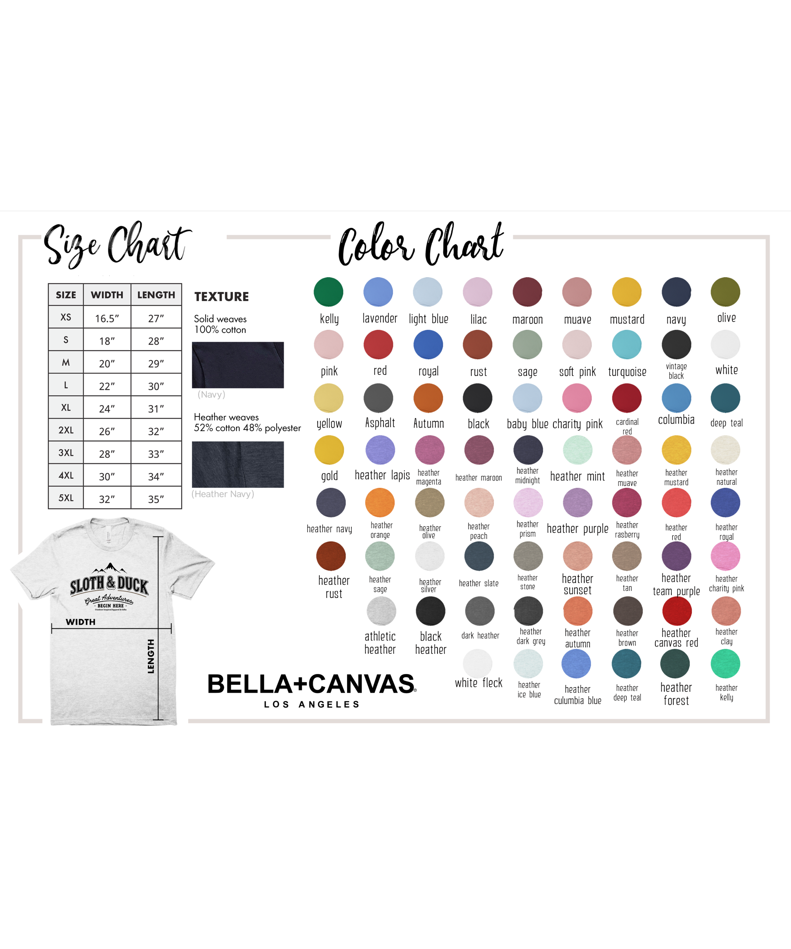 Wide Range of Colors Bella+Canvas Product Size Chart Product