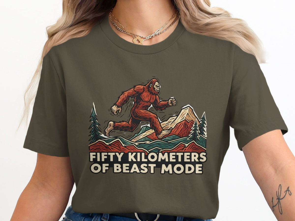 Fifty Kilometers Of Beast Mode Running Bigfoot T-Shirt -XS - Sloth & Duck