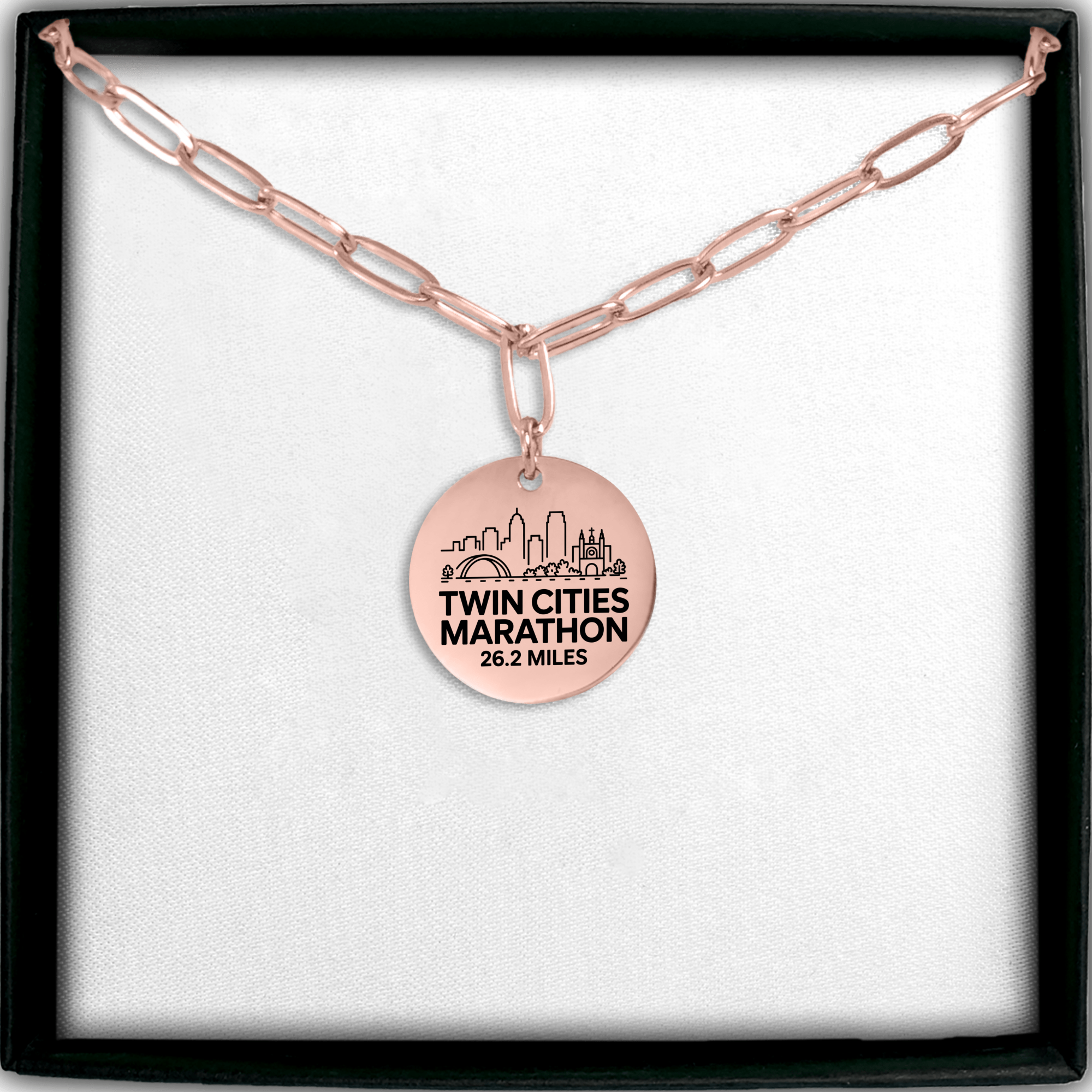 Personalized Twin Cities Marathon Skyline Necklace 26.2 Miles