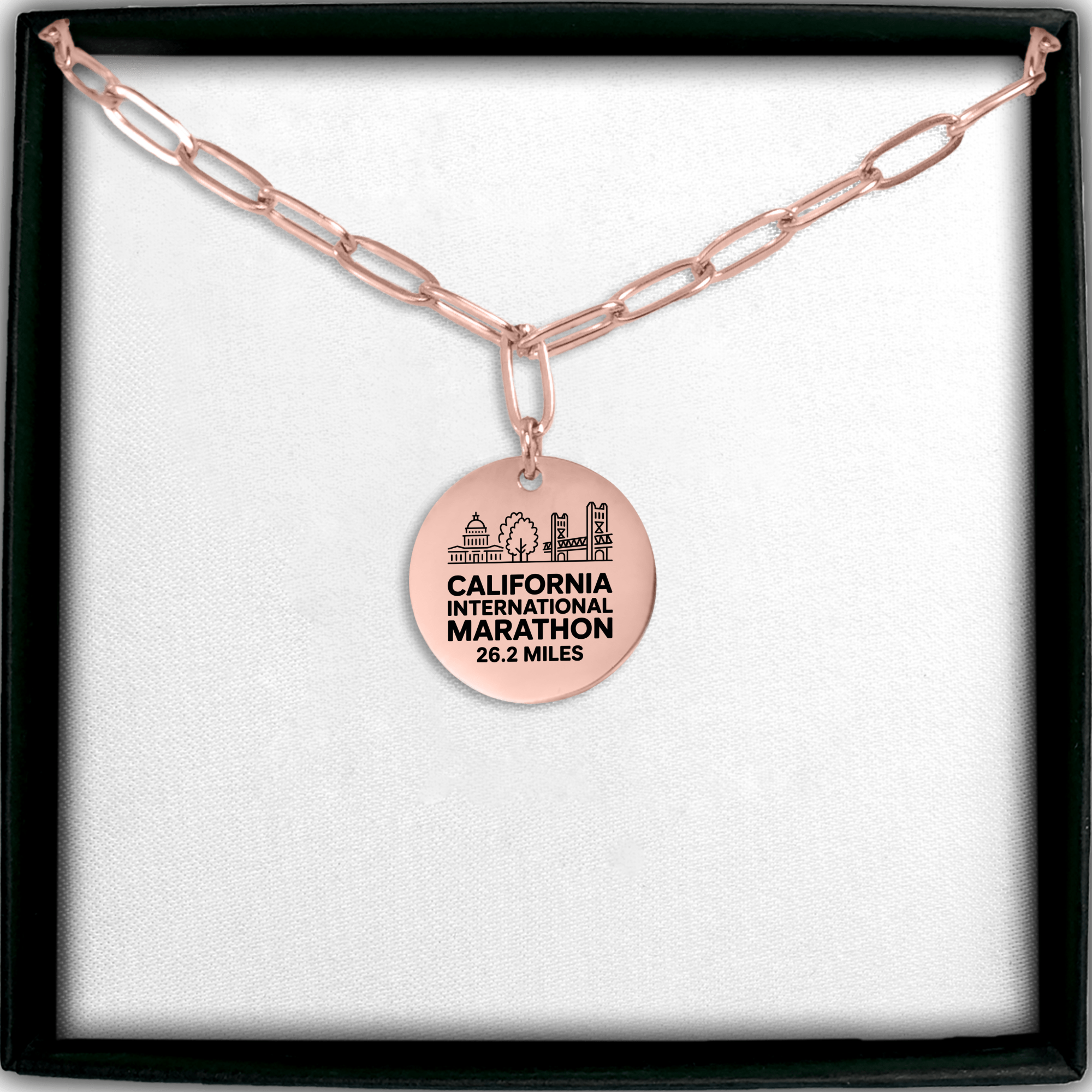 Personalized California International Marathon Skyline Necklace 26.2 Miles