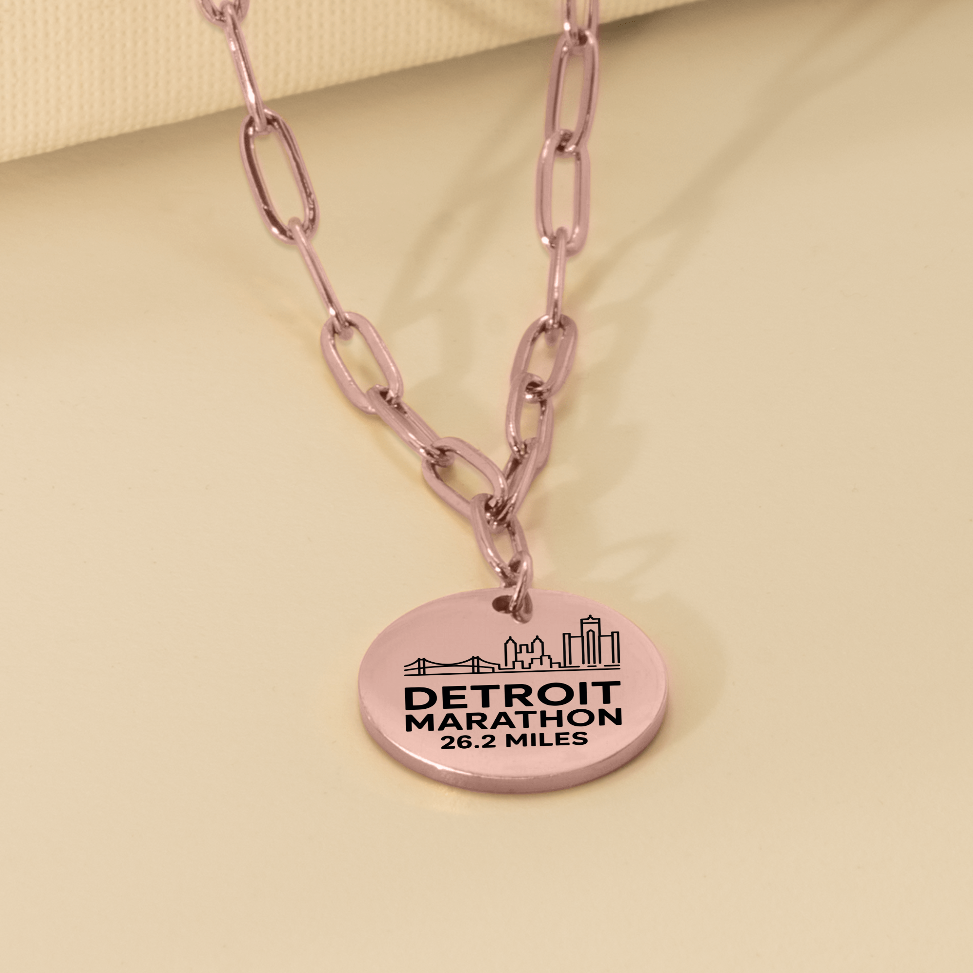Personalized Detroit Marathon Skyline Necklace 26.2 Miles