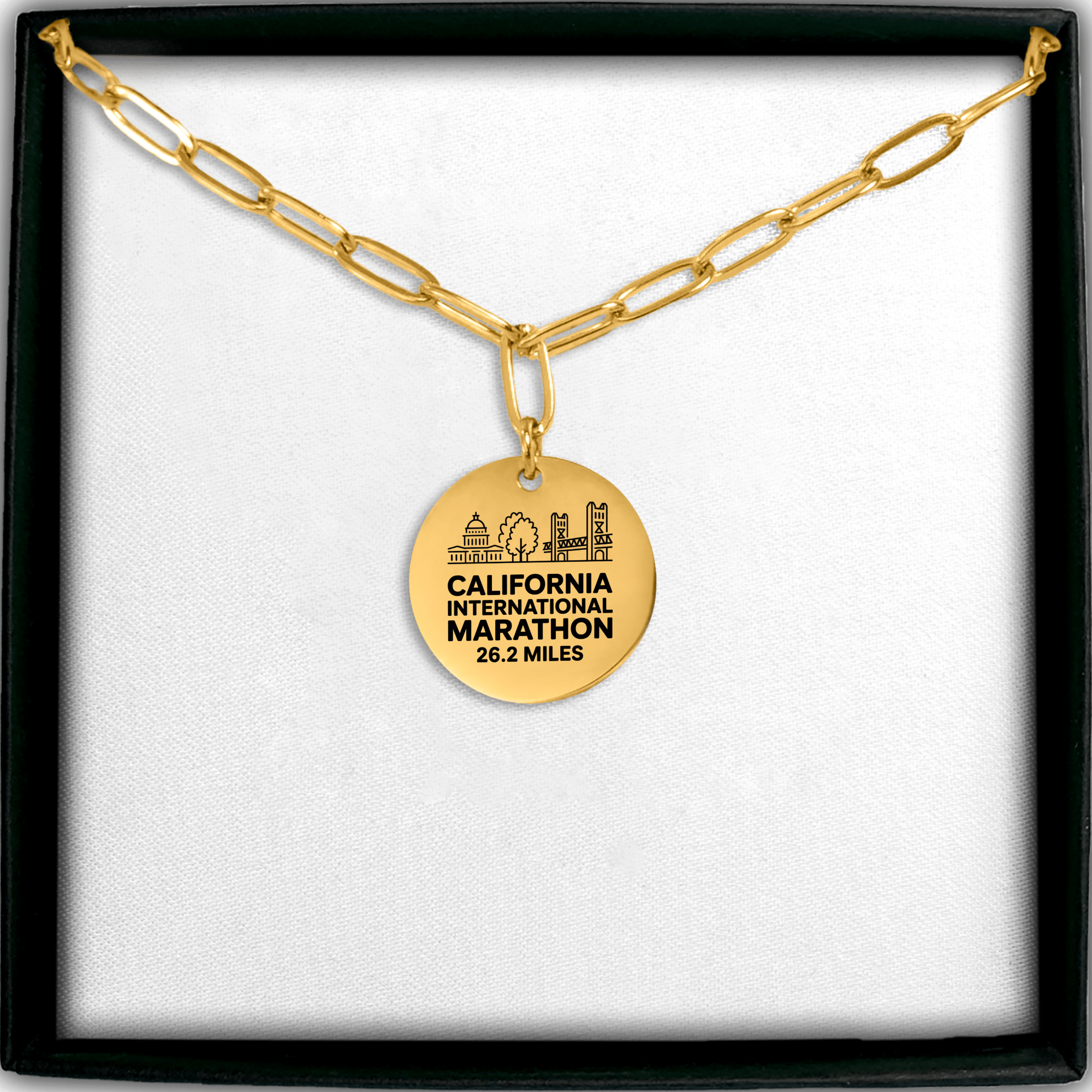Personalized California International Marathon Skyline Necklace 26.2 Miles