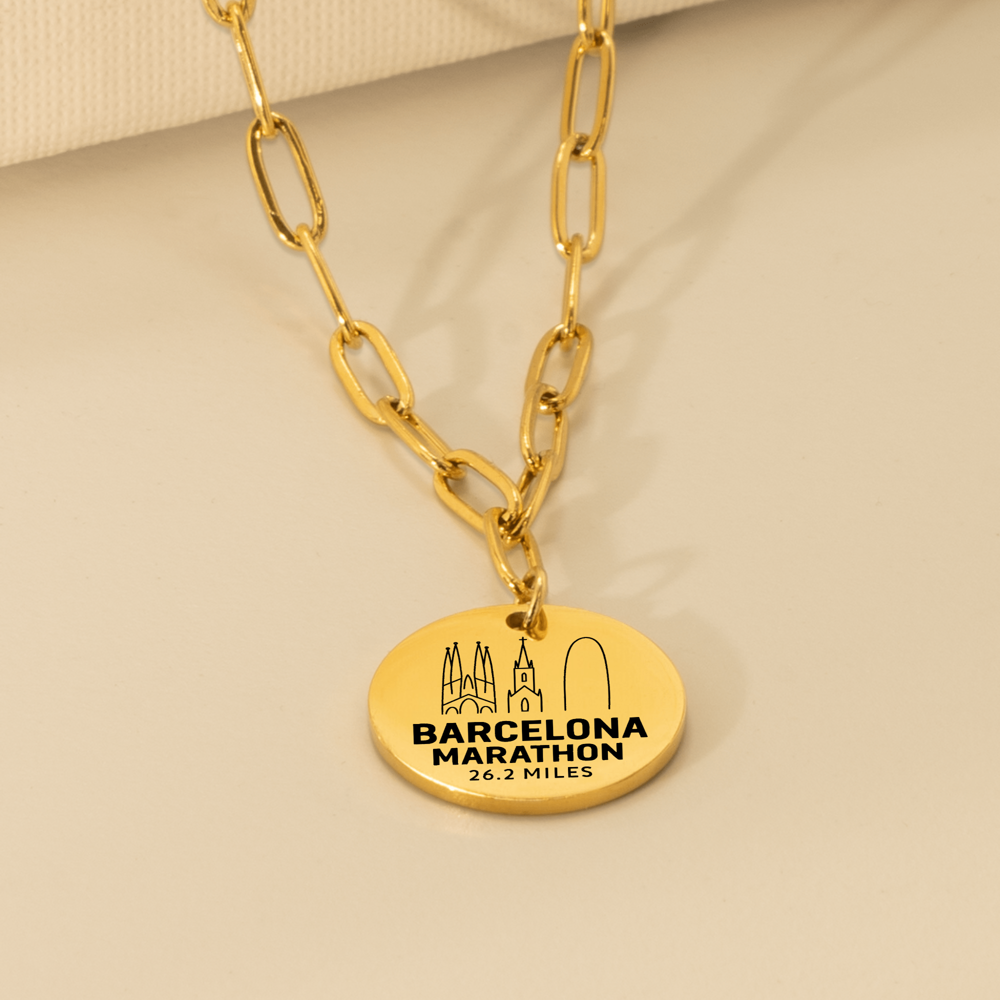 Personalized Barcelona Marathon Skyline Necklace 26.2 Miles