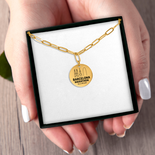 Personalized Barcelona Marathon Skyline Necklace 26.2 Miles