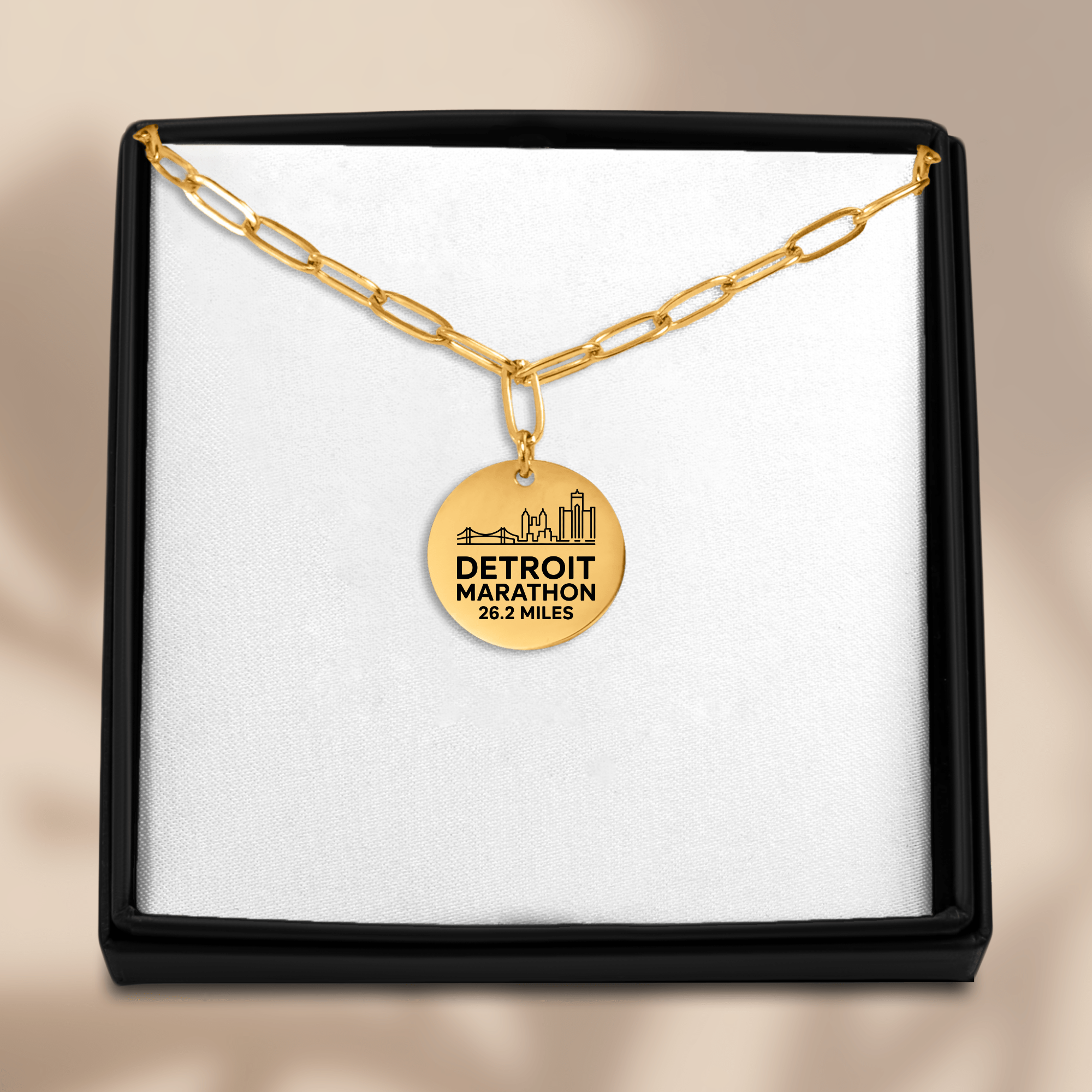 Personalized Detroit Marathon Skyline Necklace 26.2 Miles